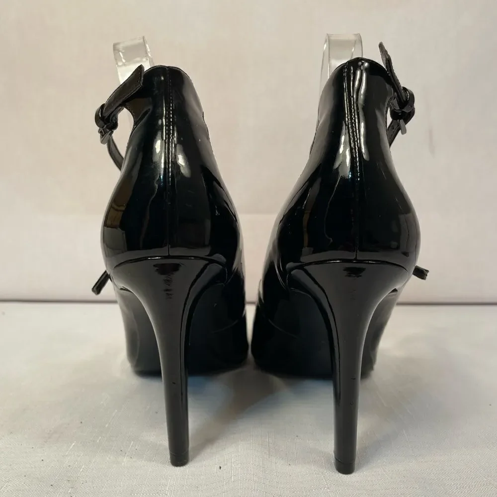 Elegant Black Patent Leather Women's Ankle Strap Heels by Nine West size 8.5 EUC